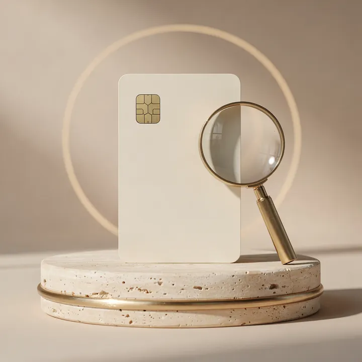 A blank card under a magnifying glass: we check your coverage